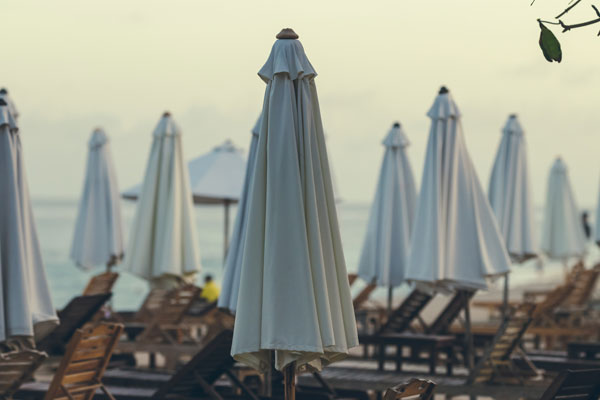 Empty sun beds in Legian beach