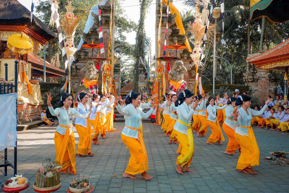 Ladies Performing Sacred Dance in Village Temple during Odalan