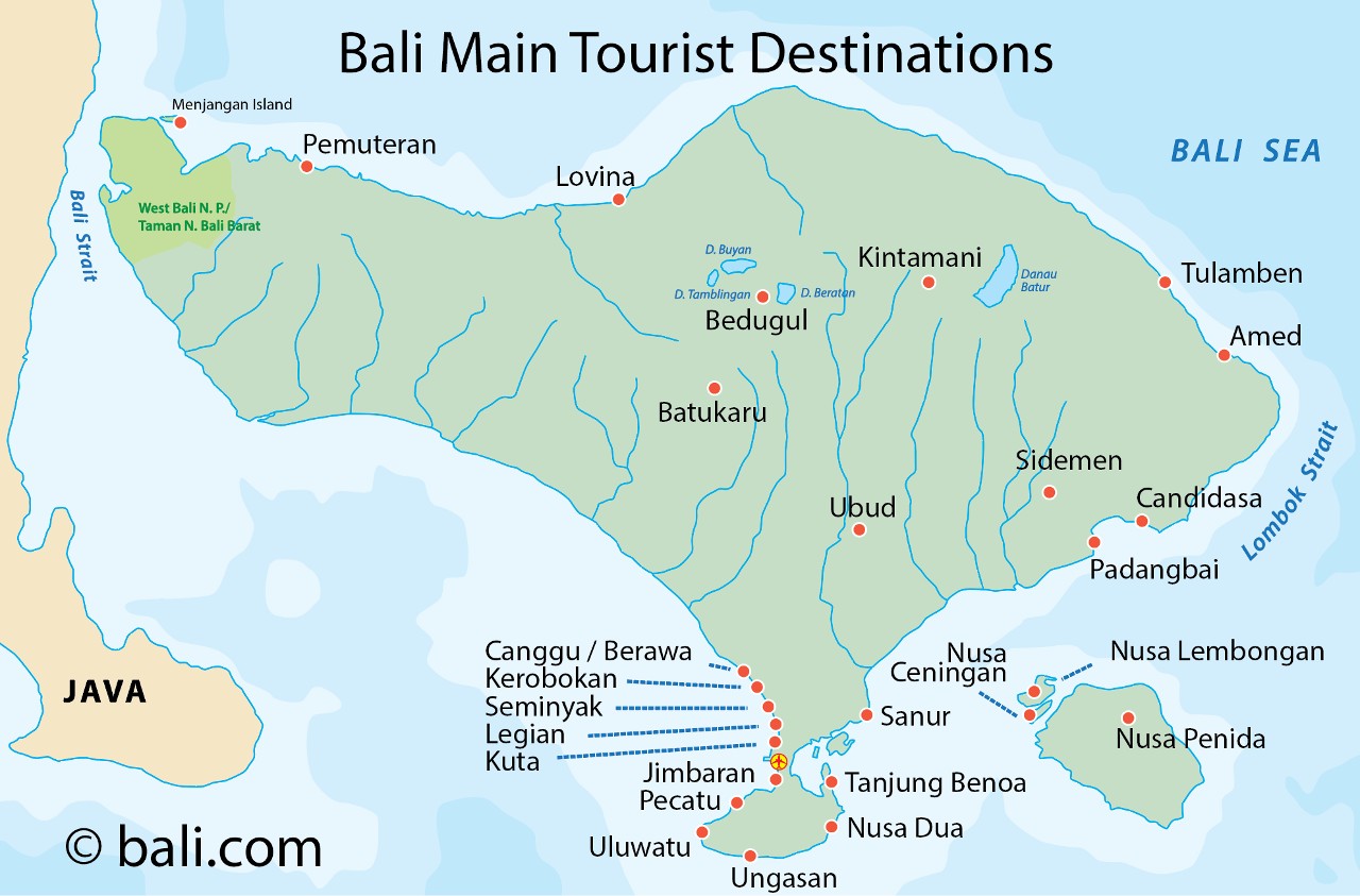 bali map tourist destinations overview