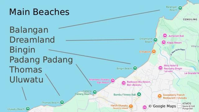 main beaches bukit west coast bali pecatu